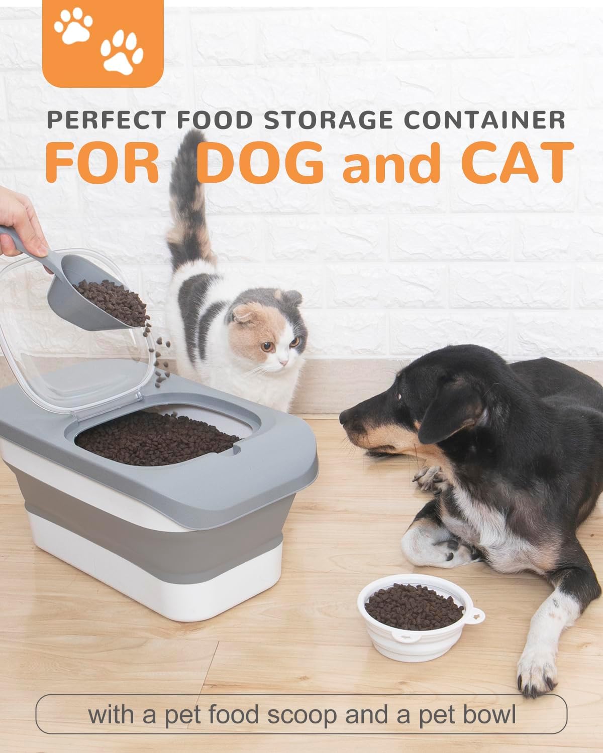 10-13 Lbs Dog Food Stroage Container, Collapsible Dog Food Containers with Airtight Lid, Pet Food Scoop and Silicone Dog Bowl, Pet Food Storage Container Dry Food for Dog, Cat and Other Pets
