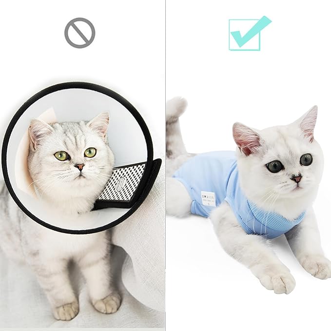 Cat Recovery Suit for Male and Female Surgical Post Surgery Soft Cone Onesie Shirt Clothes Neuter Licking Protective Diapers Outfit Cover Kitten Spay Collar(S, Blue)