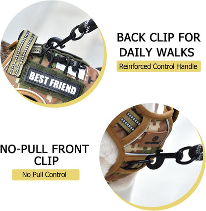 PET MARVEL Tactical Dog Harness for Small Size, No Pull Military Dog Vest with Easy Control Handle, Molle Hoop & Loop, Adjustable Reflective Reinforced Stich for Walking Training, Camouflage