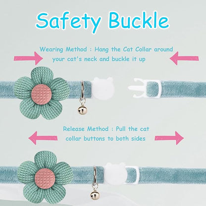 Breakaway Cat Collars with Bells, MUZIEBA Kitten Collar for Girl Boy Adjustable Safety Kitty Collars for Cats Puppy and Small Pets (Green)