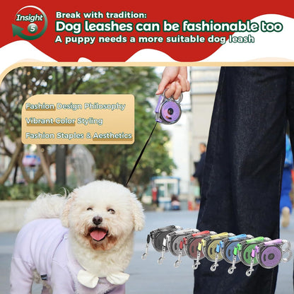 10ft Retractable Dog Leash for Small Dogs, Puppies, and Cats, 360° Tangle-Free, One-Handed Brake, Applicable to Pets of Small Size