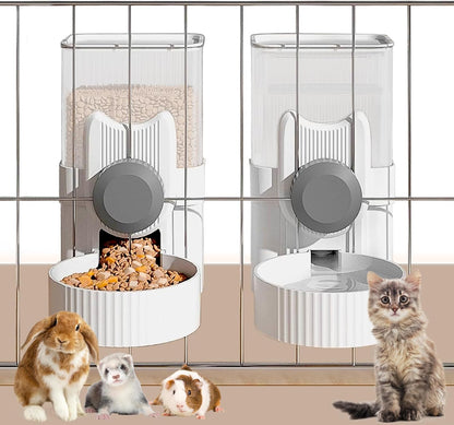 kathson Hanging Automatic Pet Food and Water Dispenser,Gravity Auto Rabbit Feeder for Cage,Guinea Pig Feeder and Waterer Set,Cat Food Bowl Dog Feeding Station for Bunny,Ferret,Chinchilla (Grey)