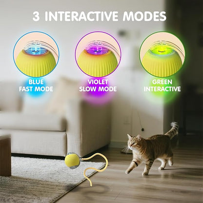 Rocfish Durable Interactive Cat Toys for Indoor Cats, Smart Automatic Cat Chase Ball Toy, Upgraded Speedy Tail Kitten Toy for Bored Indoor Adult Pets (Yellow)