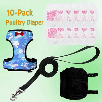 Chicken Harness Diaper Set with Leash – Adjustable & Durable Training Aid for Geese/Ducks | Washable Mesh for Safe Outdoor Exploration