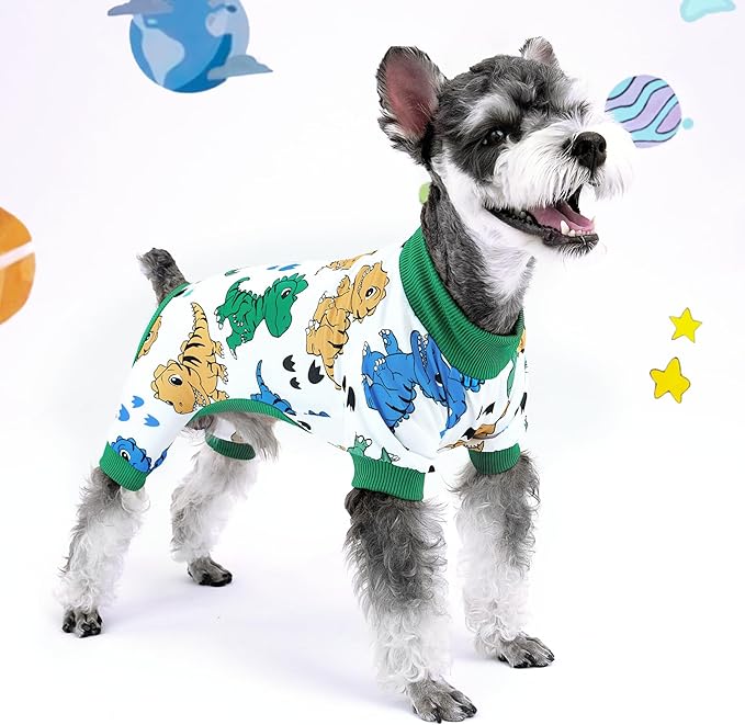 XPUDAC 4 Pieces Dog Pajamas Soft Puppy Pjs Stretchable Boy Doggie Clothes for Small Medium Dogs Cat Pet Outfits, L