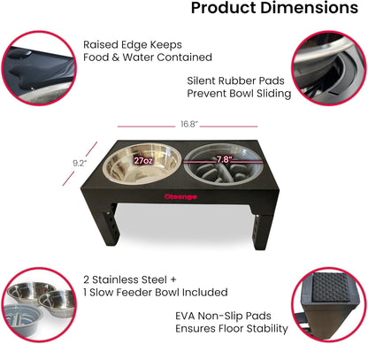 5-Tier Elevated Dog Bowls, Feeding Station Holder with 2 Stainless Steel +1 Slow Feeder Bowls Elevated, Water & Food Bowl Stand, Raised Dog Bowl Stand for Medium Size, Small & Large Breed