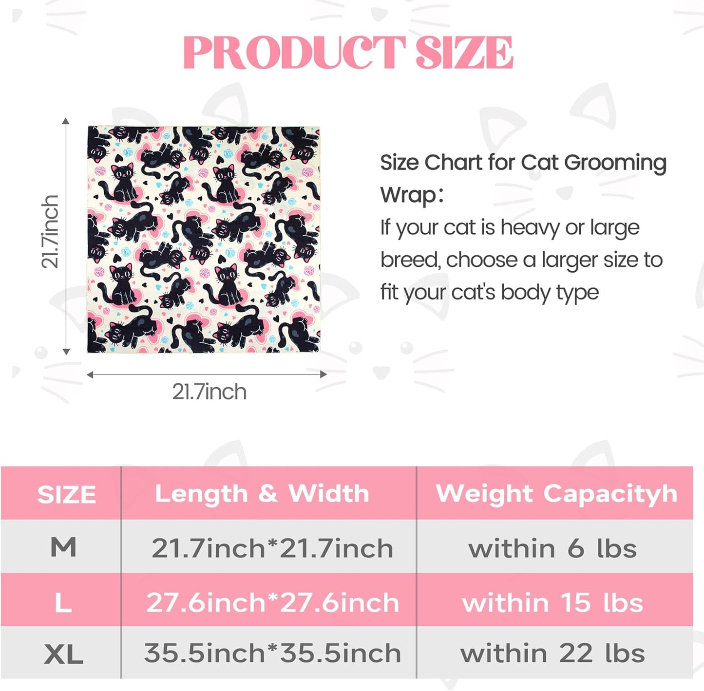 21.7“ Cat Wrap for Cutting Nails Self-Adherent Fabric Cat Wrap for Grooming Cat Restraint for Nail Clipping Anti-Escape Cat Calming Wrap Within 6lbs