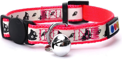 Pawtitas Pet Glow In The Dark Cat Collar with Safety Buckle and Bell Pink Lucky