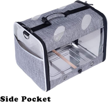 Bird Travel Carrier with Stand Perch, Breathable Bird Carrier Cage Parrot Carrier for Hiking, Airline Approved