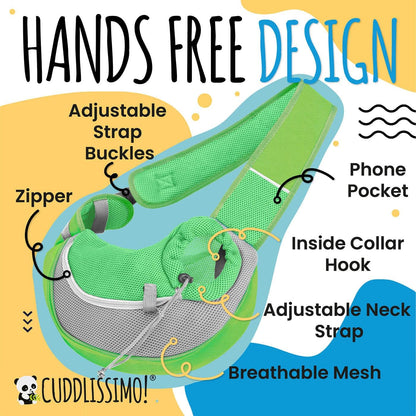 Pet Sling Carrier - Small Dog Puppy Cat Carrying Bag Purse Pouch - For Pooch Doggy Doggie Yorkie Chihuahua Baby Papoose Bjorn -Hiking Travel Front Chest Body Holder Pack To Wear (Green-L)