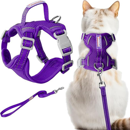 Cat Harness and Leash Set Escape Proof for Kitten Walking, Soft Adjustable Top Handle Vest Harnesses for Cats, Easy Control Breathable Reflective Small Medium Large, Purple, XXS