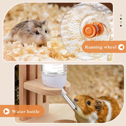 2 Pcs 7 Inch Transparent Adjustable Silent Hamster Exercise Wheels and Hamster Water Bottle Set Guinea Pig Running Wheels with Stand Water Dispenser Stand Holder for Guinea Small Animal