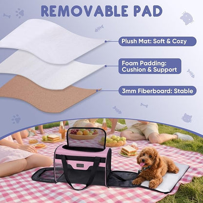 BALEINE Cat Carrier, Puppy Dog Carrier for Small Medium Pets Up to 22 Lbs, Soft-Sided Dog Travel Bag with Safety Zippers, Collapsible Pet Carrying Case (Pink, XL, 19"x12"x12")