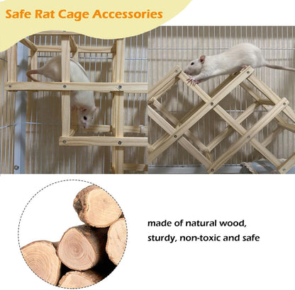 Wooden Rat Climbing Toys, Natural Pet Rat Cage Accessories Climbing Ladder, Fancy Rats Enrichment Toy Activities, Hanging Rodent Toys for Pet Rats in Cage Playing Chewing (M, 2pcs)