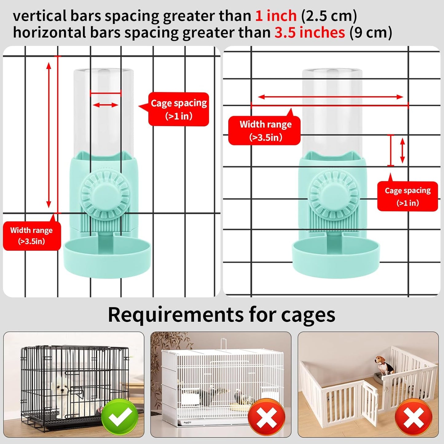 Hanging Pet Water Dispenser,17oz Rabbit Guinea Pig Water Bottle, Water Bowl for Cats Dogs Ferret Small Animals (Blue)