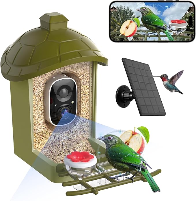 Smart Bird Feeder with Camera, Bird Feeder Camera 2K HD Record Video Live View with Solar Panel, AI Identify Species Auto Capture, Instant Arrival Alerts, Gift for Birds Lover