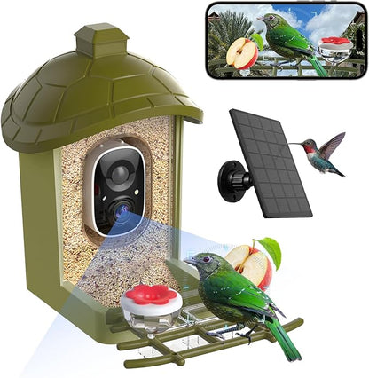 Smart Bird Feeder with Camera, Bird Feeder Camera 2K HD Record Video Live View with Solar Panel, AI Identify Species Auto Capture, Instant Arrival Alerts, Gift for Birds Lover