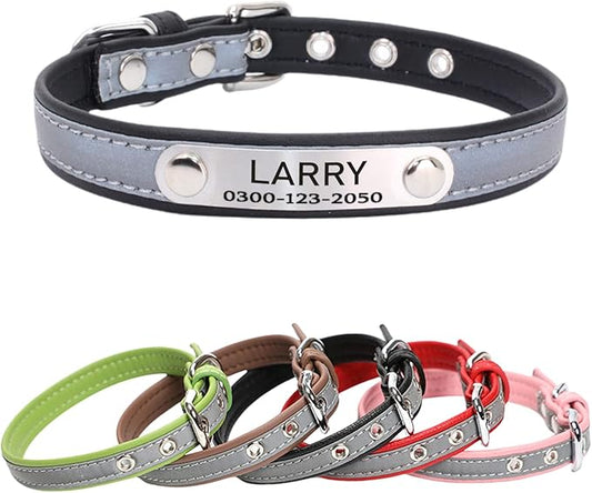 Yonsbox Personalized Reflective Dog & Cat Collar with Silent ID Tag, Custom Engraved Pet Name & Phone Number, Ultra Soft Microfiber, No-Jingle Safety Collar for Small Medium Large Dogs
