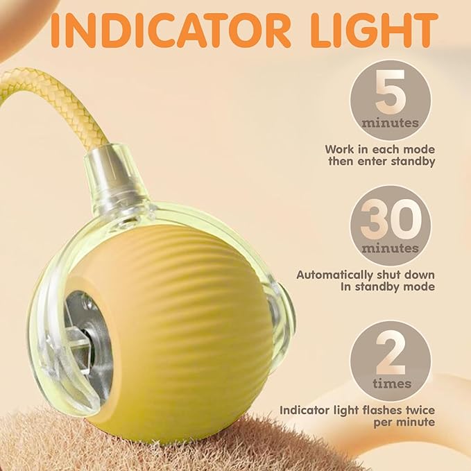 Rocfish Durable Interactive Cat Toys for Indoor Cats, Smart Automatic Cat Chase Ball Toy, Upgraded Speedy Tail Kitten Toy for Bored Indoor Adult Pets (Yellow)