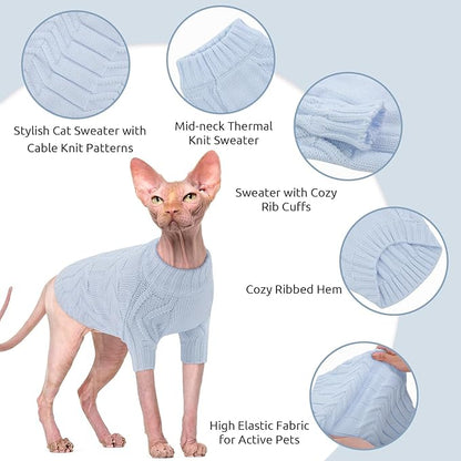ASENKU Cat Sweater Soft Warm Puppy Clothes Knitwear for Kittens & Small Dogs, Thick Knitted Sweater for Sphynx Hairless Cats Teacup Chihuahua and Extra Small Dogs (Blue, XL)