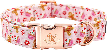 Elegant little tail Dog Collar, Christmas Pink Gingerbread Man Print Pet Collar Cute Dog Collars Male or Female Pet Gift Adjustable Dog Collar for X-Small Dogs