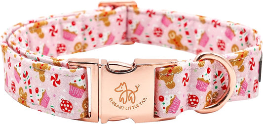 Elegant little tail Dog Collar, Christmas Pink Gingerbread Man Print Pet Collar Cute Dog Collars Male or Female Pet Gift Adjustable Dog Collar for X-Small Dogs
