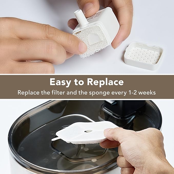 3 Packs Official Replacement Filters and 3 Packs Sponges for 152oz/4.5L Wireless Cat Water Fountain PTM-643