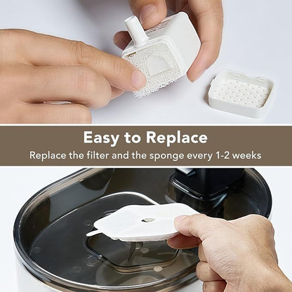 3 Packs Official Replacement Filters and 3 Packs Sponges for 152oz/4.5L Wireless Cat Water Fountain PTM-643