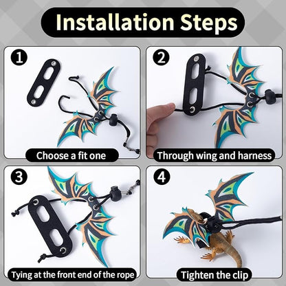 COMSUN 2 Pack Bearded Dragon Lizard Harness Leash Set, Adjustable Reptile Lizard Leashes with Adorable Dinosaur Wing for Geckos, Chameleon, Lizards