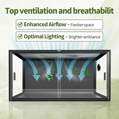 50 Gallon Reptile Tank, Large Terrarium for Bearded Dragons, Snakes, Leopard Geckos, Sliding Door & Top Ventilation, 36" x 18" x 18" Easy-to-Maintain Reptile Enclosure