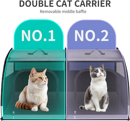 Double Cat Car Travel Carrier, Twin Compartment Show House Cat Cage/Condo，Portable Pet Crate for 2 Cats Travel Double Dog Crate Set for Long Distance Travel