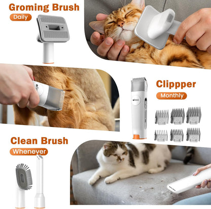 Dog Grooming Vacuum Kit, All-in-One Pet Grooming Vacuum with Pet Clippers, Low Noise Dog Hair Vacuums with 1.5L Dust Cup, Dogs deshedding Vacuums Brush for Dogs Cats