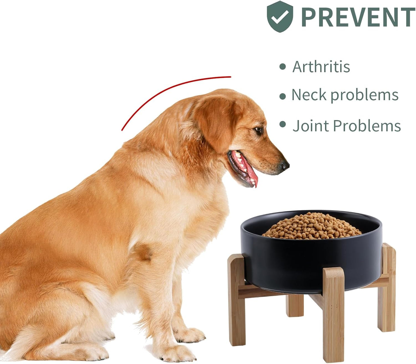 Black Elevated/Raised Dog Bowl Ceramic for Medium Large Sized Breed,Dog Food Water Bowl with Stand,8 in 7.6 Cups Non Slip Heavy Weighted