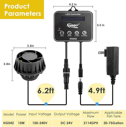 hygger 2114 GPH Aquarium Inverter Wavemaker Pump with LED Controller, DC 24V 10W Ultra-quiet Submersible Power Head with Magnetic Base, Circulation Pump for 30-75 Gal Freshwater Saltwater Tank