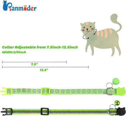 BANMODER 2 Pack Reflective Cat Collar Breakaway with Bell,Personalized Kitten Collars,Adjustable Safety Buckle Collar for Male Cats Girls & Boys (Light Green)