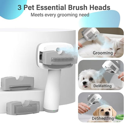 5-in-1 Pet Steam Brush for Dogs & Cats-Self-Cleaning Steam Dog Brush with 3 Swap-in Heads (Grooming, Dematting, Deshedding),Cat Spray Hair Removal Comb,Includes Pet Essence & Storage Case
