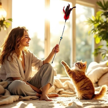 Cat Wand Toy Feather Sticks - 5 Piece Interactive Wands Toy Set with Feathers, Durable Spring Design - Perfect for Engaging Playtime Fun for Kittens and Cats - Cat Toys for Indoor Cats