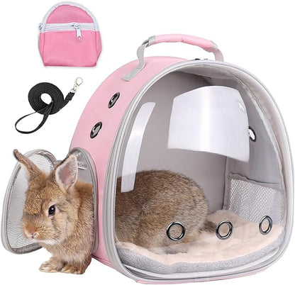 Portable Guinea Pig Backpack with Small Bag Harness and Leash Set, Space Capsule Bubble Window Pet Carrier Cage Travel for Rabbit, Bearded Dragon, Squirrel, Tortoise, Bird, Lizard, Sugar Glider