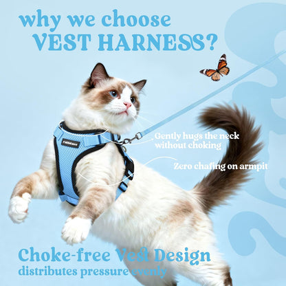 rabbitgoo Cat Harness and Leash for Walking, Escape Proof Soft Adjustable Vest Harnesses for Cats, Easy Control Breathable Reflective Strips Jacket, Light Blue, S