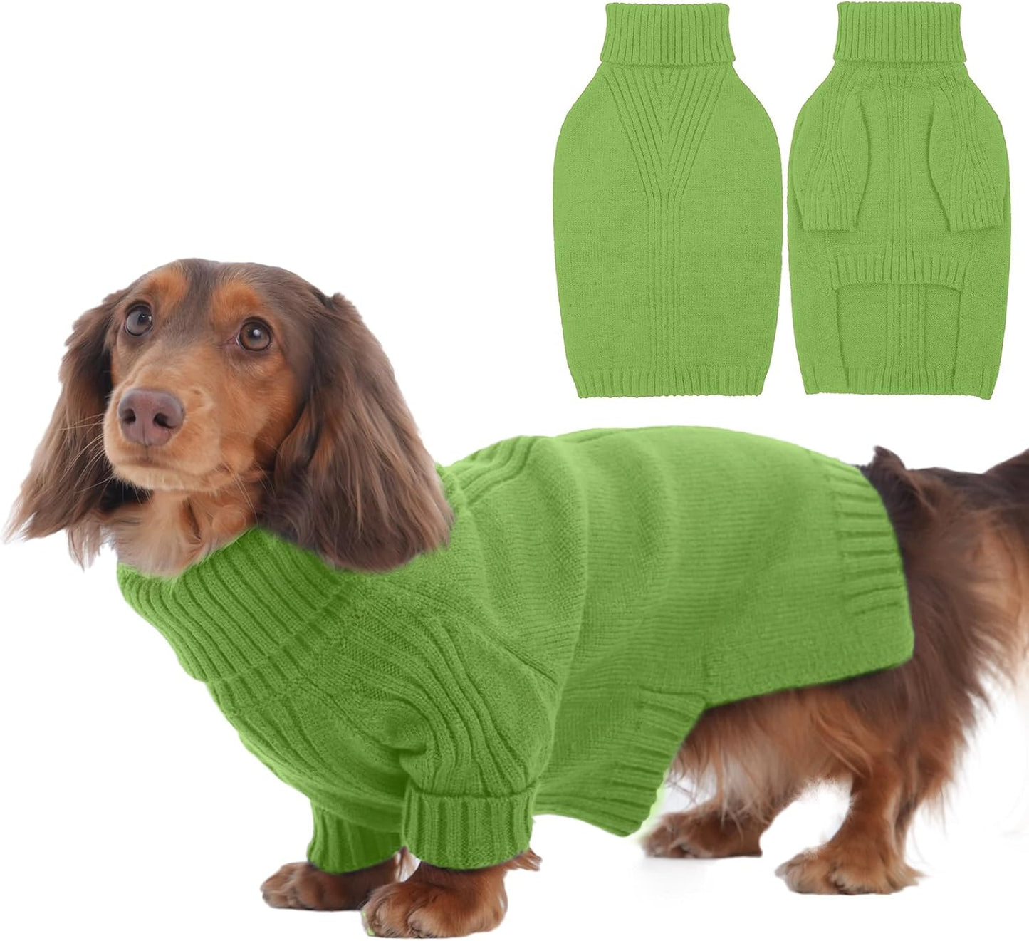 IECOii Dachshund Sweater,Turtleneck Dog Sweater for Small Medium Dogs Girl,Stretchy & Breathable,Warm Knitted Pullover Coat,High Neck Knitwear for Cold Weather Indoor & Outdoor Wear (Grass Green, M)
