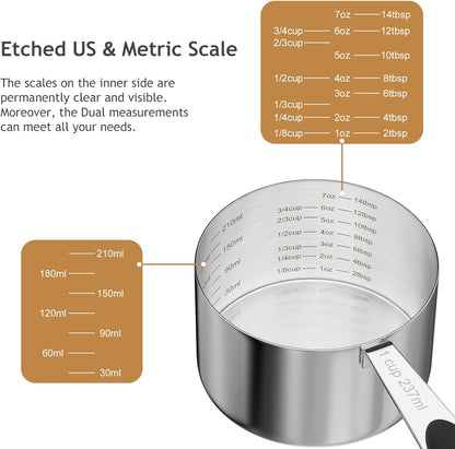 1PCS 1CUP(237ml) Dog Cat Food Scoop, Stainless Steel Measuring Cup, Metal Pet Scooper with Inner Precision Scale Measurement