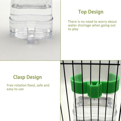 No Mess Bird Feeder Water Dispenser Set, Automatic Parrot Feeder for Cage Transparent Acrylic Food Container Drinker Cage Accessories Parakeet Cockatiel Lovebird Finch (Green)