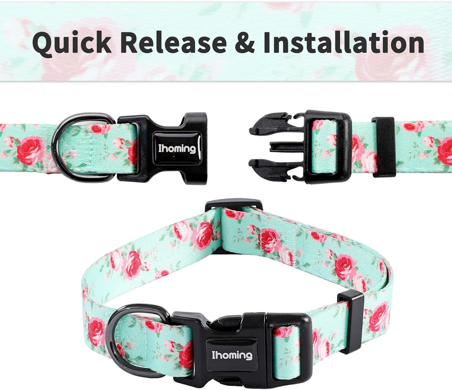 Ihoming Puppy Collar and Leash Set for Daily Outdoor Walking Running Training, Floral Spring Design for Extra Small Boys Girls Dogs Cats Pets, XS-Up to 10LBS