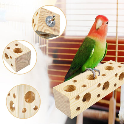 Wooden Bird Chewing Perch,Parrot Chew Block Toys for Medium Birds Parakeet Grinding Perch Foraging Toy Cockatiel Shredding Wood Stand for Budgie Lovebird Conure
