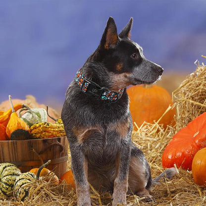 Halloween Dog Collar, UP URARA PUP Cotton Skull Ghost Dog Collar for Small Dog, Fall Pet Collar with Halloween Elements Pattern, Adjustable Puppy Collar,L