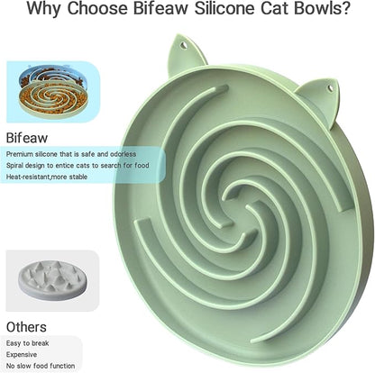 Slow Feeder Cat Bowl, Easy to Clean Silicone Bowl, Ideal for Dry and Wet Food (Green and Blue)