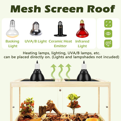 PROLEE Bearded Dragon Tank with Leg,Tempered Glass Lizard Tanks and Reptile Enclosure,Up to 78 Gallon Reptile Tank with Metal Mesh and Lockable Door for Snakes,Chameleon (Oak, 31Gallons,32inch)