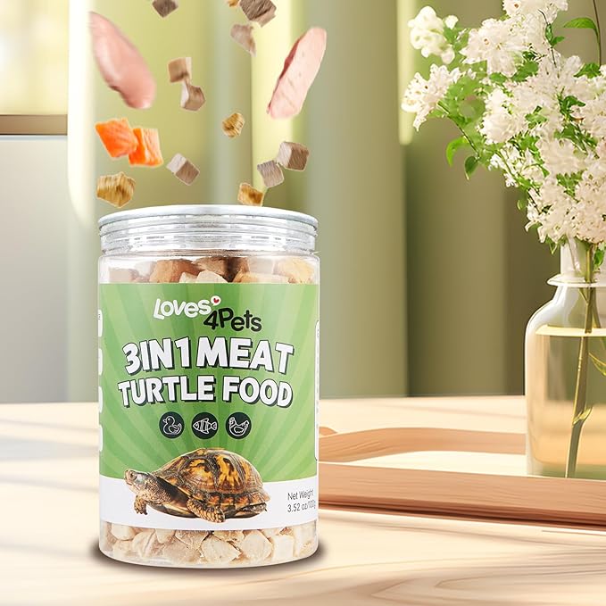 Turtle Food - 3 in 1 Freeze-Dried Meat – Chicken, Duck & Salmon – Natural Treats for Turtles, Cats & Dogs – Human-Grade Real Meat