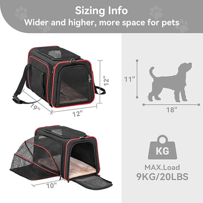 Petsfit Expandable Dog Carrier Large Cat Carrier, Soft-Sided Portable Collapsible Pet Travel Carrier for Kittens, Puppies or Small Animals, 19 x12x12 Inches, Black