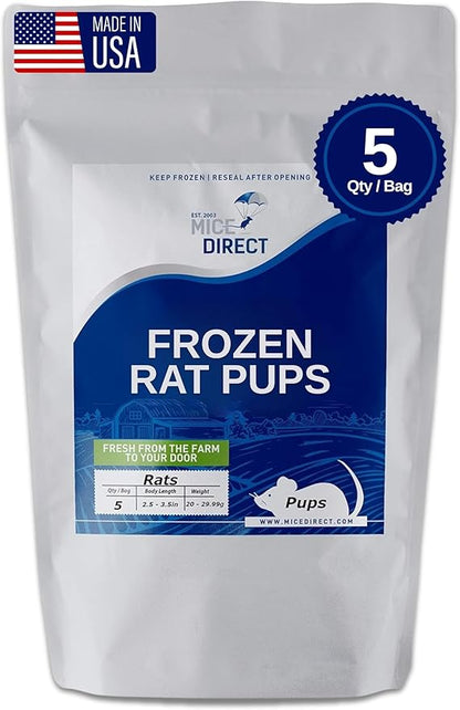 MiceDirect Frozen Rat Pups Snake Food - Frozen Rats For Snakes Like Adult Corn Snakes, Juvenile & Adult Ball Pythons, Sub-Adult Red Tail Boas, Monitor, Lizards, Birds of Prey - 2.5-3.5 in (5 Count)